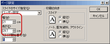 ページ設定 ユーザー設定