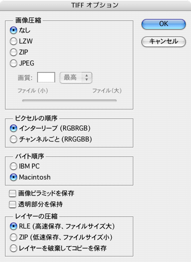 PhotoshopのTIFF保存設定画面