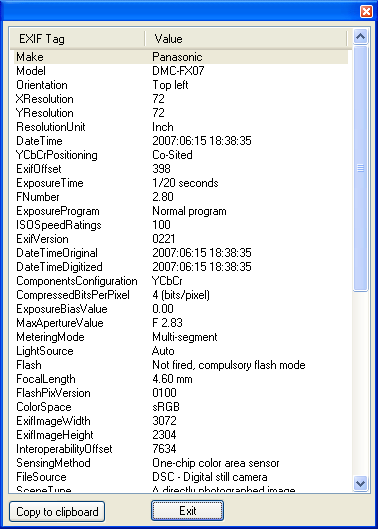 Exif情報をIrfanViewで見たところ